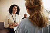 Smiling businesswoman talking