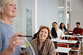 Smiling woman at workshop