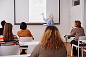 Woman giving presentation at seminar