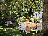 Table set in garden