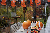 Table decorated for Halloween party