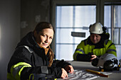 Female engineer at building site