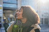 View of woman with earphones