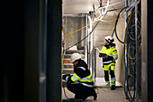 Construction workers working at building site