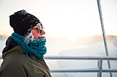 Woman posing in winter scenery