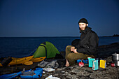 View of tourist camping at sea