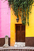 Mexico, Guanajuato, Door and Fountain in Guanajuato