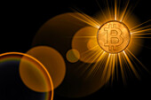Golden glowing bitcoin, cgi