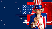 Uncle Sam against American flag