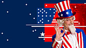 Onkel Sam vor amerikanischer Flagge