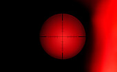 Fadenkreuz einer Gewehrscheibe vor rotem Hintergrund