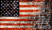 Amerikanische Flagge auf einer Backsteinmauer