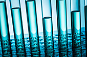 Close-up of test tubes with blue liquid