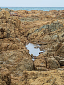 Australien, Queensland, Agnes Water, Kleiner Tümpel in felsigem Gelände nahe der Meeresküste