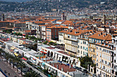 France, Provence, Nice, Aerial view of Promenade des Anglais and urban architecture