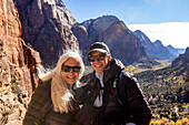 United States, Utah, Zion National Park, Senior couple posing