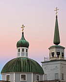 USA, Alaska, Sitka. Steeples of St. Michael's Russian Orthodox Cathedral