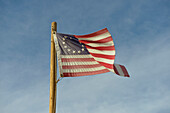 USA, Arizona. Apache Junction, Betsy Ross US flag, Apacheland Movie Ranch