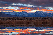 USA, Kalifornien, Sierra Nevada-Gebirge. Sierra Crest von den Buckley Ponds aus gesehen bei Sonnenuntergang