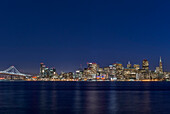 USA, California, San Francisco, Bay Bridge and Downtown Skyline at twilight