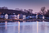 USA, Connecticut, Mystic, houses along Mystic River at dawn