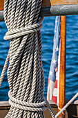 USA, Massachusetts, Cape Ann, Gloucester, America's Oldest Seaport, Gloucester Schooner Festival, rope, detail