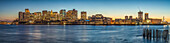 USA, New England, Massachusetts, Boston, city skyline from Boston Harbor, dusk