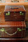 Vintage alligator skin luggage.