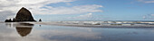 USA, Oregon, Cannon Beach. Beach panoramic with Haystack Rock