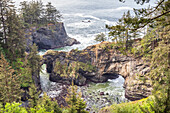 Natural Bridges Viewpoint, Oregon, USA. View of the Natural Bridges on the Oregon coast.