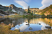 Heather Meadows in autumn. Table Mountain is in the distance. Heather Meadows Recreation Area, North Cascades, Washington State