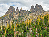 Washington State, Okanogan-Wenatchee National Forest. Liberty Bell Mountain, Concord and Lexington Towers, Early Winters Spires