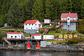 Remote lighthouse along the coastline Boat Bluff in British Columbia, Canada, North America