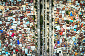 Overhead view of highway crossing the crowded city of Stone Town, Zanzibar, Tanzania, East Africa, Africa