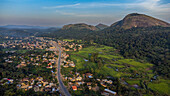 Aerial of the granite mountains in Central Guinea, West Africa, Africa