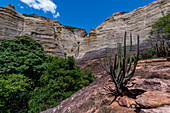 Sandstone cliffs at Pedra Furada, Serra da Capivara National Park, UNESCO World Heritage Site, Piaui, Brazil, South America