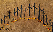 Yanomami children lining up creating a circle, and shadows, Yanomami tribe, southern Venezuela, South America