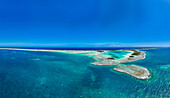 Panorama der Blauen Lagune, Rangiroa-Atoll, Tuamotus, Französisch-Polynesien, Südpazifik, Pazifik