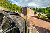 Wasserrad, New Lanark, UNESCO-Welterbestätte, Lanarkshire, Schottland, Vereinigtes Königreich, Europa