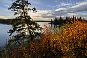 Sunset in autumn at Astotin Lake, Elk Island National Park, Alberta, Canada, North America