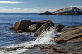 Waves crashing on rocky shore, Crystal Crescent Beach Provincial Park, Nova Scotia, Canada, North America