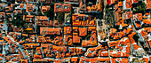 Top down birds eye panoramic view of historic centre of Cascais, 30km west of Lisbon on the Portuguese Riviera, Cascais, Portugal, Europe