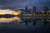Media City UK at night, Salford Quays, Manchester, England, United Kingdom, Europe