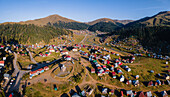 Aerial view of Bakhmaro, a renowned summer retreat situated at 2000m asl in the mountains of Guria, Georgia (Sakartvelo), Central Asia, Asia