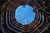 Looking up from inside The Vessel, Hudson Yards, Manhattan, New York City, New York, United States of America, North America