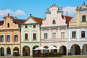 Iconic houses with arcades and high gables at Zacharias of Hradec Square, UNESCO World Heritage Site, Telc, Vysocina Region, Czech Republic (Czechia), Europe
