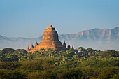 Temple against mountains, Old Bagan (Pagan), UNESCO World Heritage Site, Myanmar (Burma), Asia