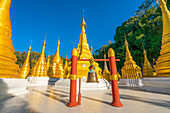Golden shrines at Shwe Oo Min Pagoda, Kalaw, Shan State, Myanmar (Burma), Asia