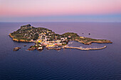 Aerial view of Ventotene island at dawn, Pontine Islands, Tyrrhenian Sea, Latina province, Lazio, Italy, Europe