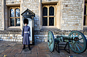 Guard outside Crown Jewels at Tower of London, UNESCO World Heritage Site, London, England, United Kingdom, Europe